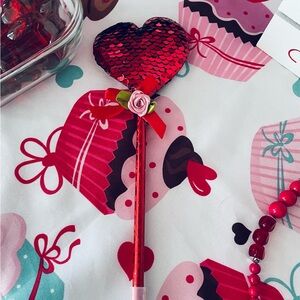 DIY Red Heart Sequin Pen